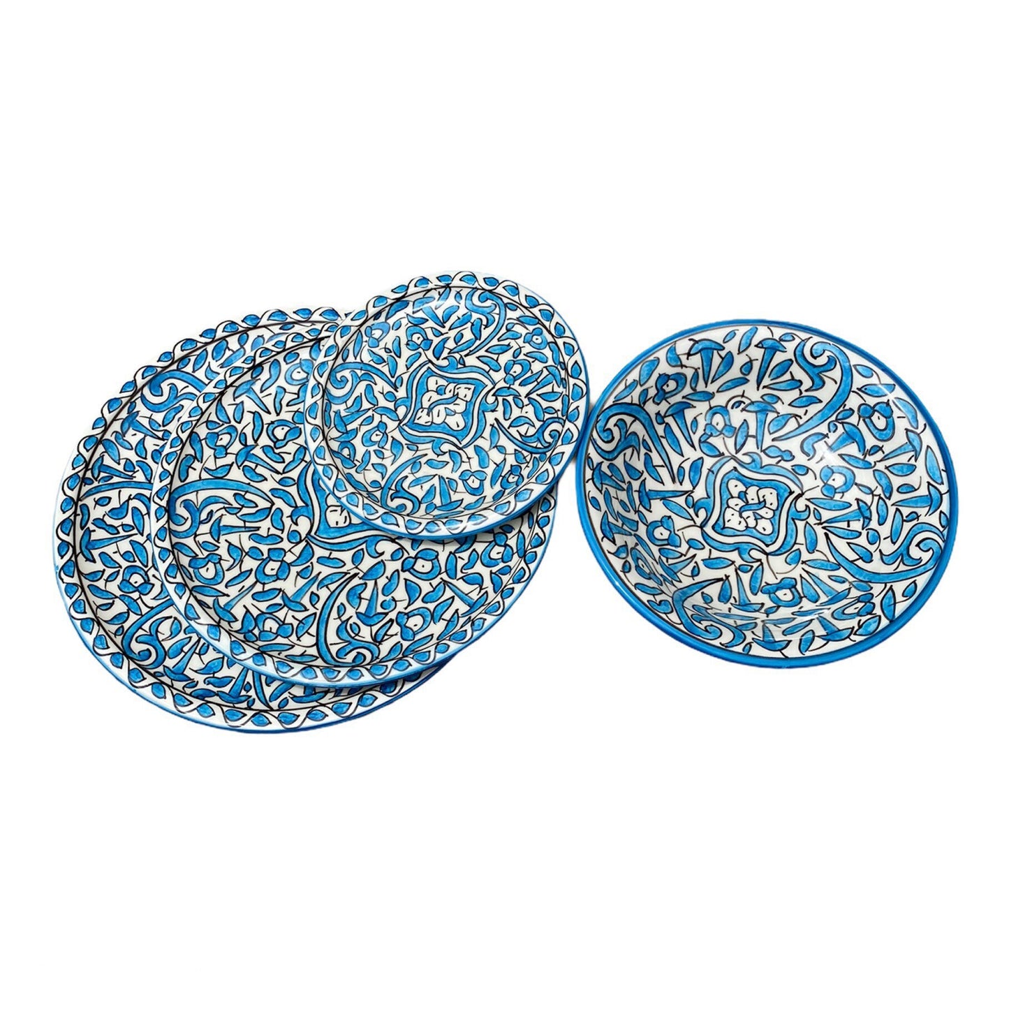 Handmade and Hand-Painted Moroccan Ceramic Plate, Moroccan Handmade Ceramic Dinner Dish / Dessert Plate / Soups Bowls