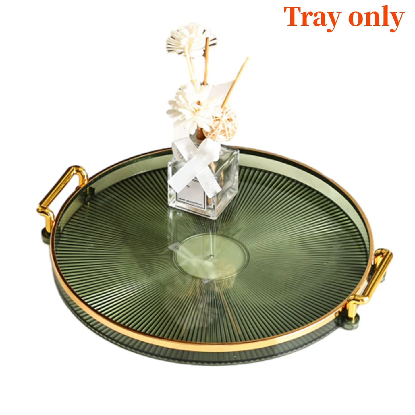 1PCS Acrylic round Tray,Multipurpose Double Ear Plate with Gold Handles for Coffee Fruits,Storage Trays Living Room Decorative