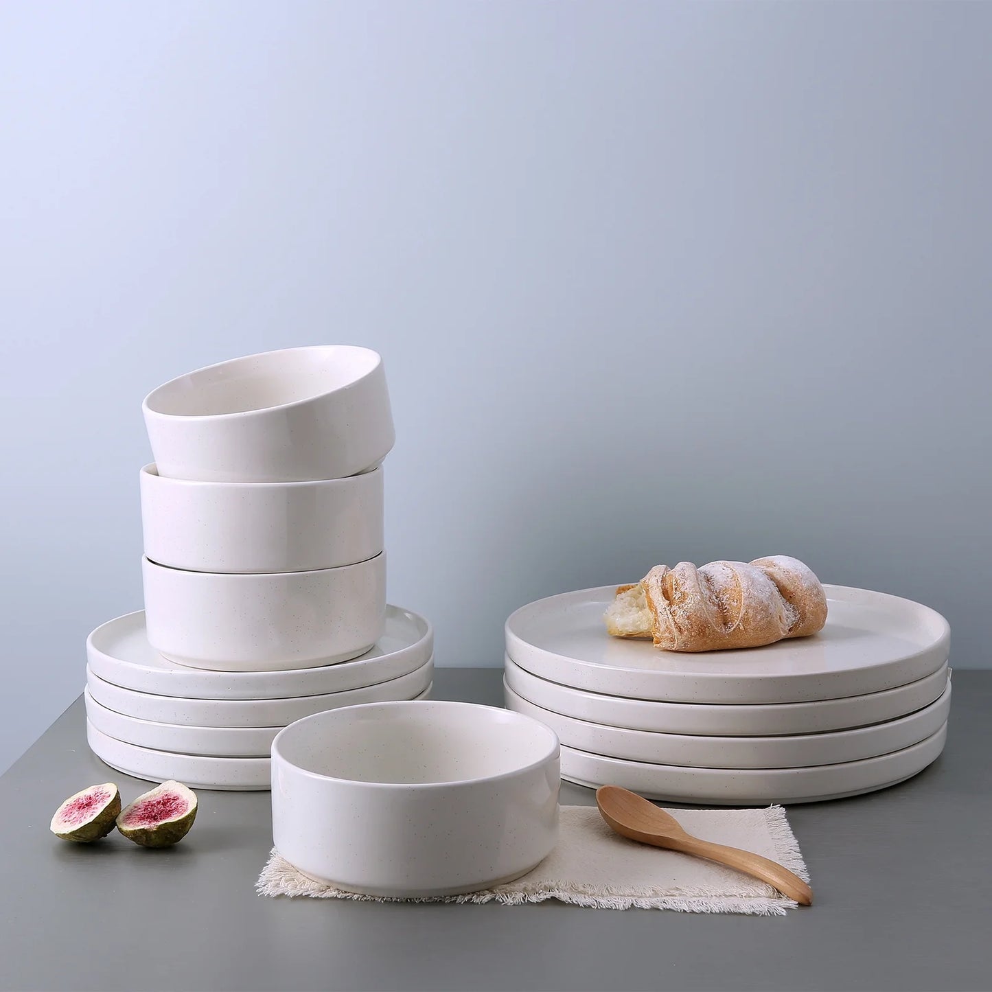 12 Piece Dinnerware Set, Stoneware Plates and Bowls Set, Dish Set for 4, White