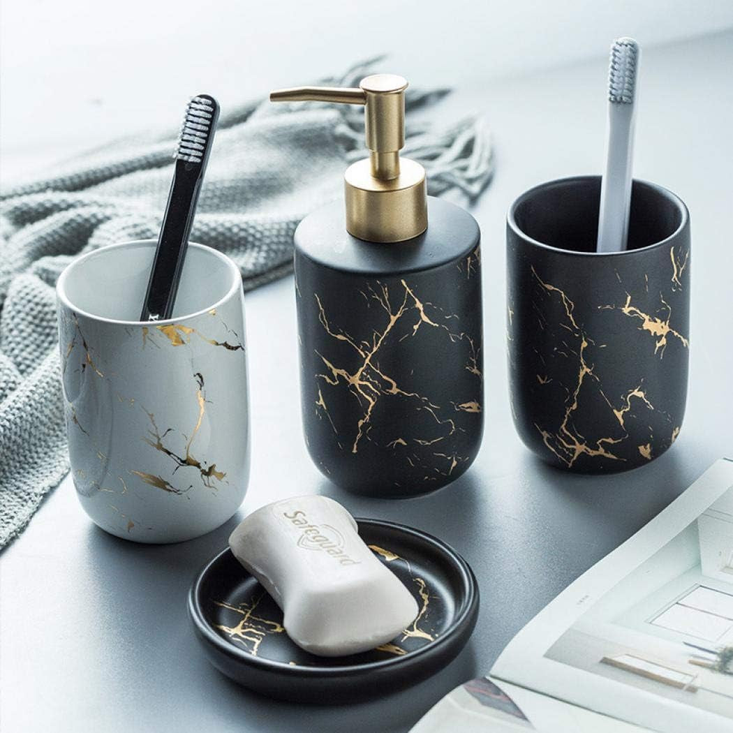 Bathroom Accessory Set Ceramics Bathroom Set Accessories Complete Set Vanity Countertop Accessory Set Includes Soap Dish Lotion Dispenser Tumblers (White(Three Piece))