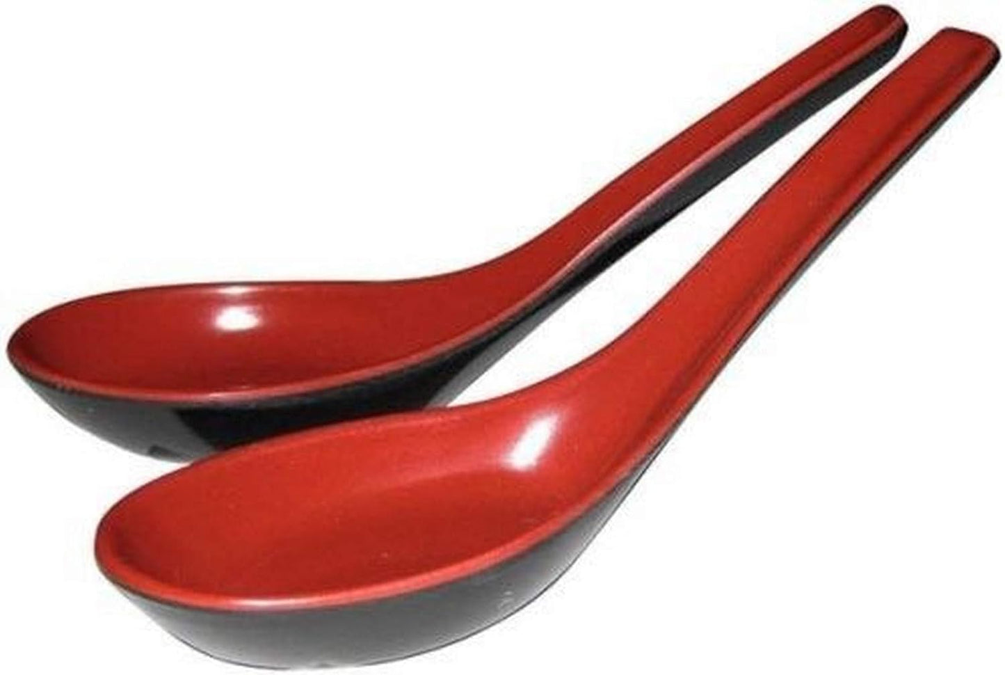 , Soup Spoons Asian Japanese Chinese Wonton Soba Rice Pho Ramen Noodle Soup Spoons, Black/Red (3, 5.5 Inch)