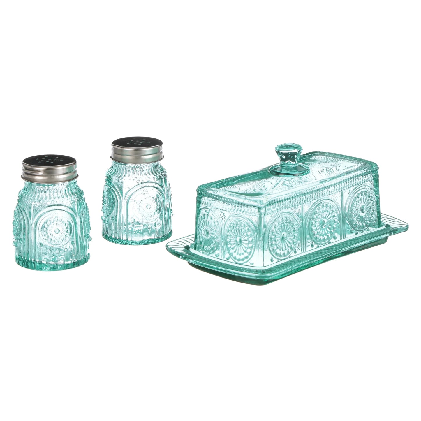 Adeline Glass Butter Dish with Salt and Pepper Shaker Set