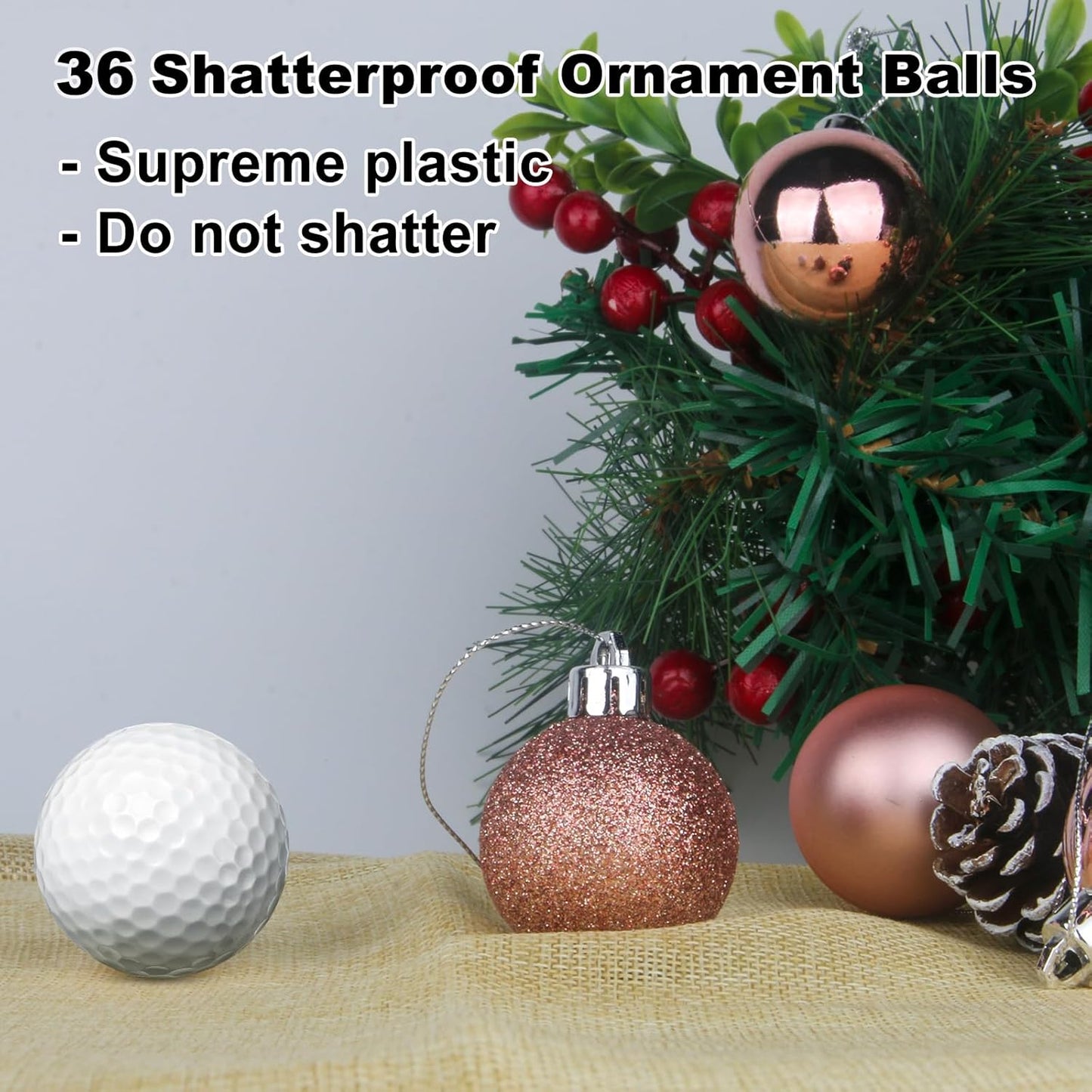 Christmas Balls Ornaments for Xmas Tree - Shatterproof Christmas Tree Decorations Small Hanging Ball Rose Gold 1.6 Inch X 36 Pack