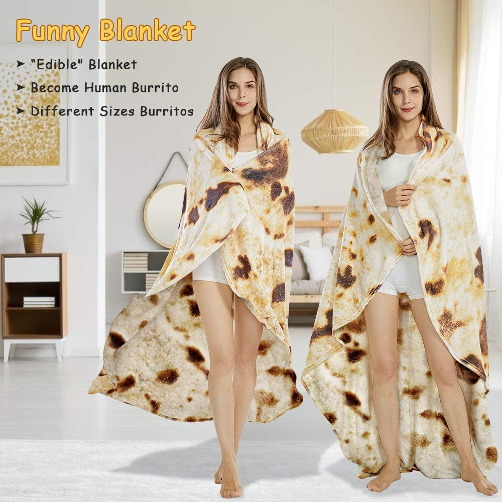 Burritos Tortilla Throw Blanket, Tortilla Wrap Blanket, Novelty Tortillas round Giant round Soft Blankets for Adults and Kids (Brown, 80 Inches)