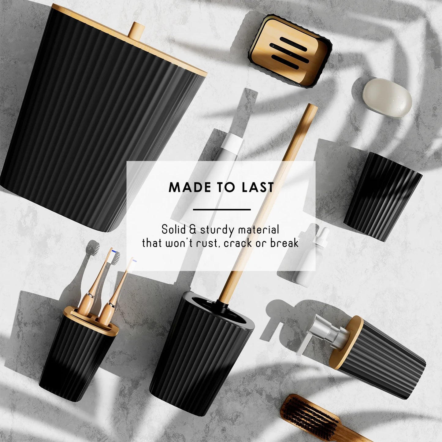 22 Piece Bamboo Bathroom Sets, Black Bathroom Accessories Set for Minimalistic Bathroom Décor