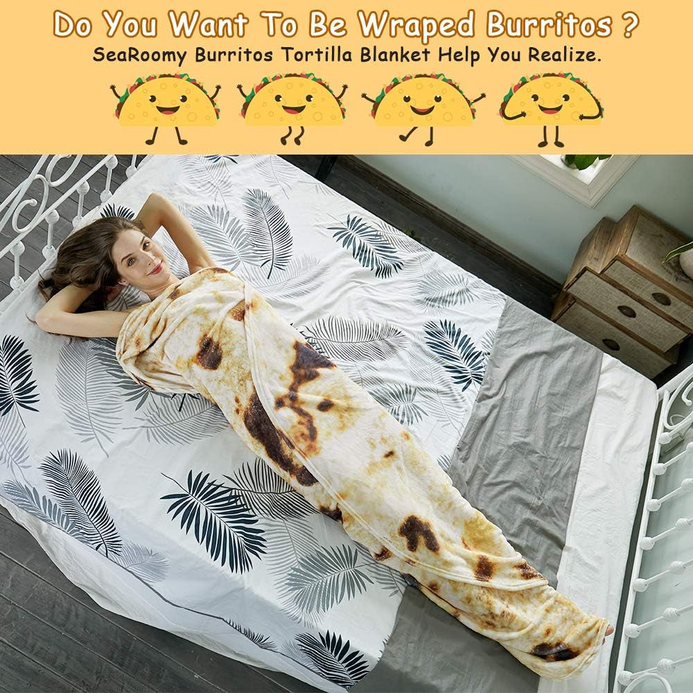 Burritos Tortilla Throw Blanket, Tortilla Wrap Blanket, Novelty Tortillas round Giant round Soft Blankets for Adults and Kids (Brown, 80 Inches)