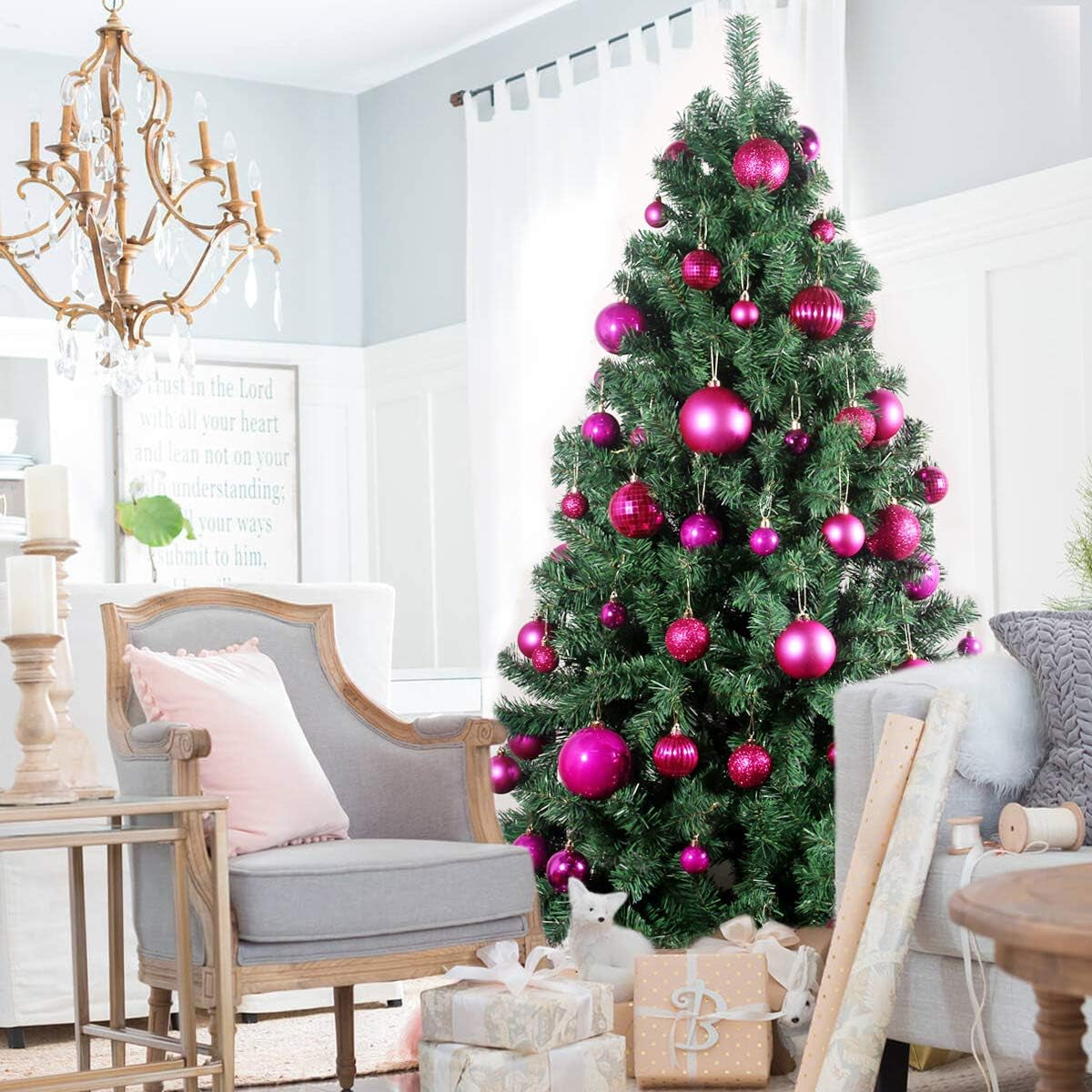 Fuchsia 1.6" Small Christmas Balls Christmas Tree Decoration Ornaments Shatterproof Hanging Balls for Birthday Halloween Holiday Wedding Decorations Set of 36Pcs