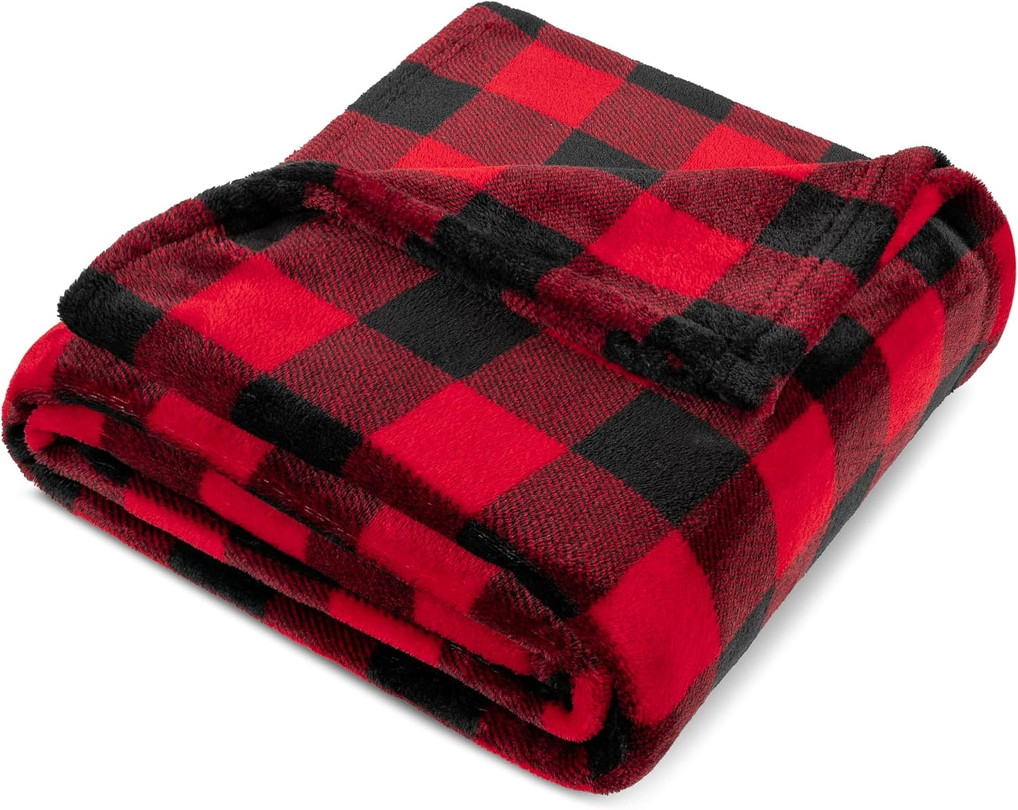 Black and Red Buffalo Plaid Fleece Bed Blanket King Size, Soft Checkered Flannel Blanket for Sofa, Plaid Christmas Couch Throw Bed, Warm Cozy Decorative Blanket Fall Decor Gift, 90X90
