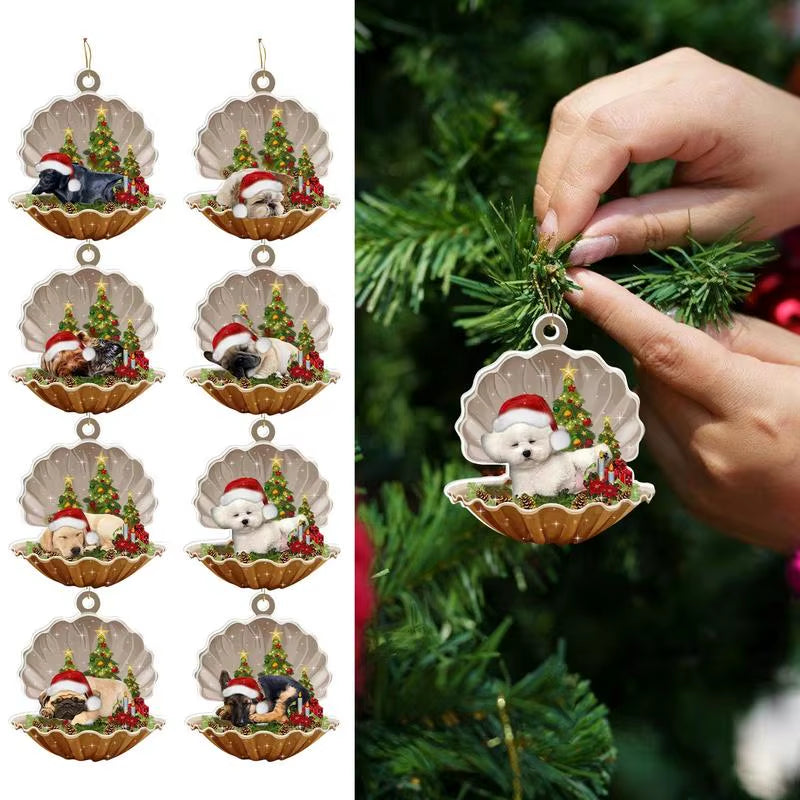 2024 2D Shell Christmas Dog Oranments Xmas Tree Flat Hanging Pendant Merry Navidad Decor Natal Gift for Kids Noel Happy New Year