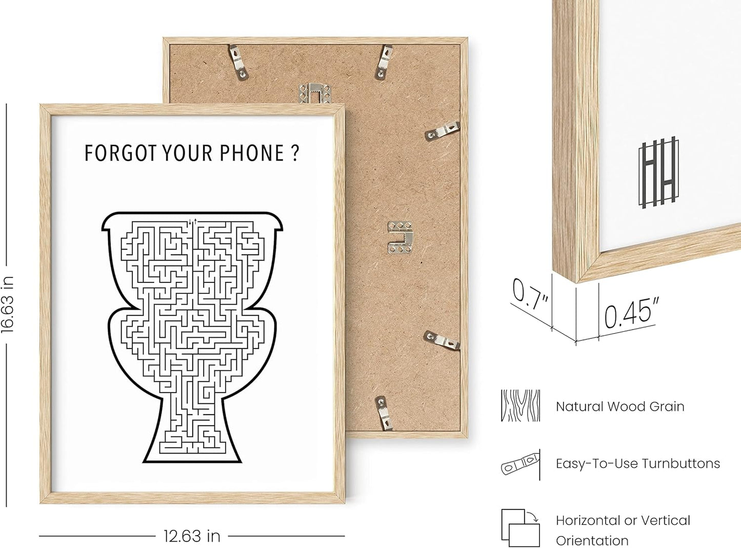 Funny Bathroom Wall Art | Toilet Humor Poster, Beige Framed Guest Bathroom Sign, Funny Decor | 12"X16"