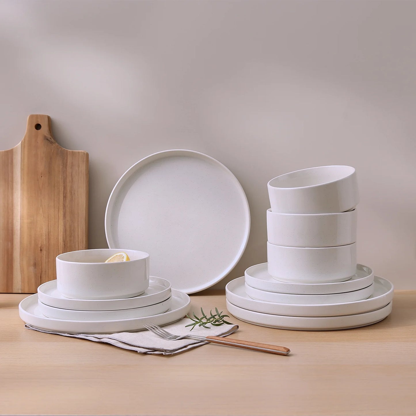 12 Piece Dinnerware Set, Stoneware Plates and Bowls Set, Dish Set for 4, White