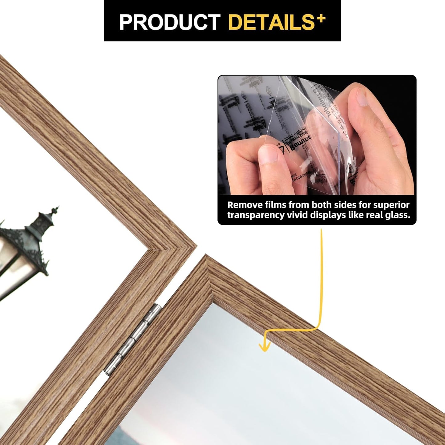 4X6 Double Picture Frame Wooden Hinged Photo Frame Definition Glass Stand Vertically on Desktop or Tabletop