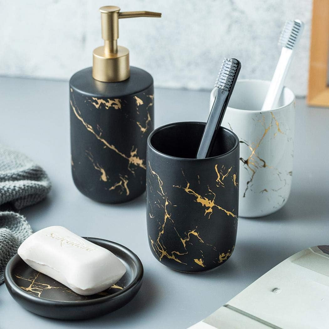 Bathroom Accessory Set Ceramics Bathroom Set Accessories Complete Set Vanity Countertop Accessory Set Includes Soap Dish Lotion Dispenser Tumblers (White(Three Piece))