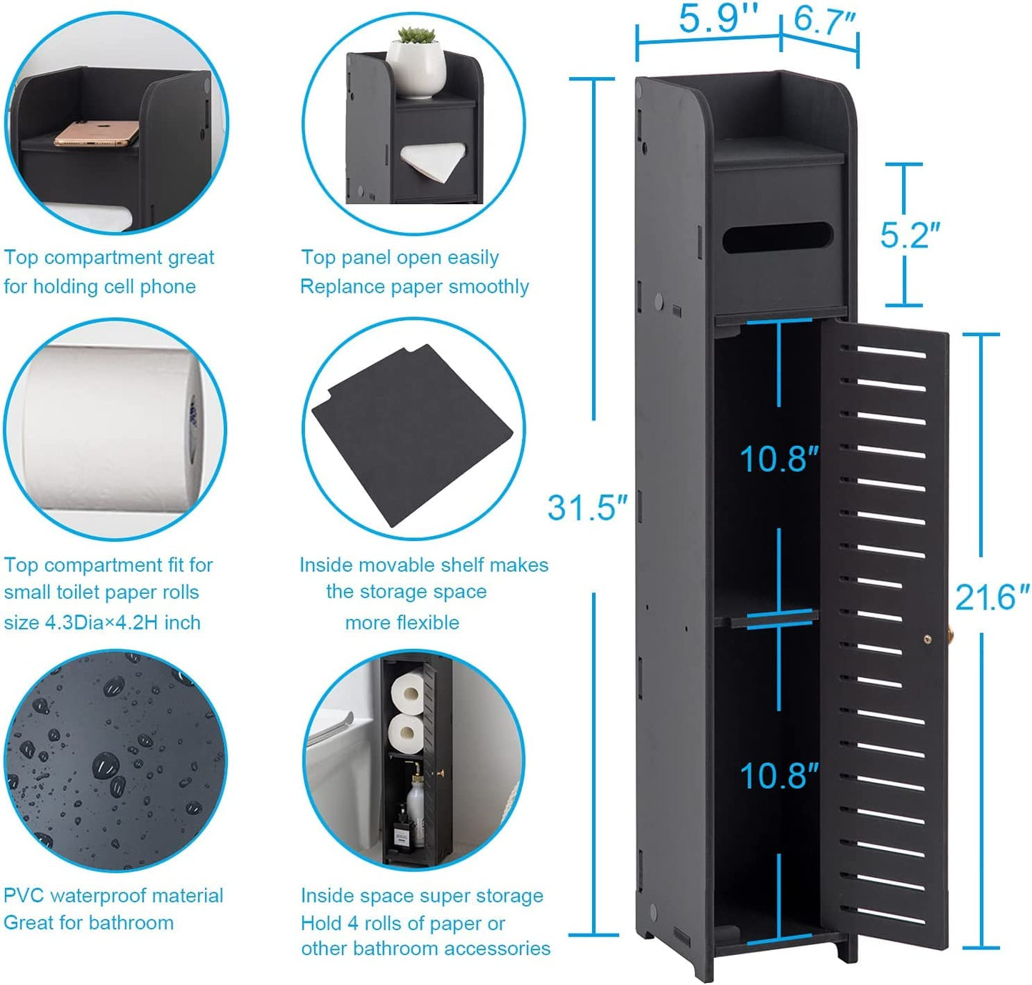 Small Bathroom Storage Cabinet: Bathroom Toilet Paper Cabinet Fit for Small Roll,Black