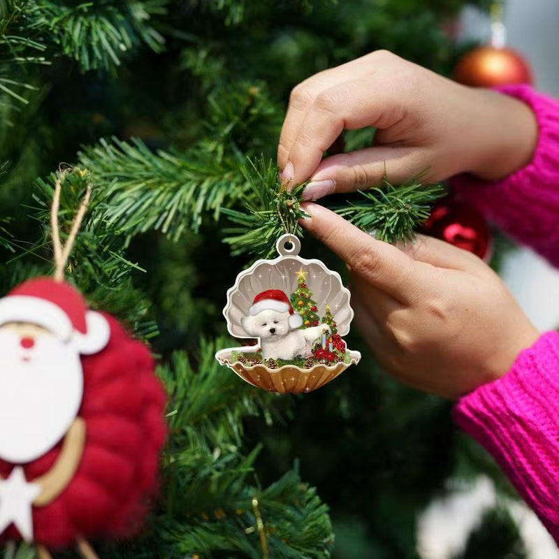 2024 2D Shell Christmas Dog Oranments Xmas Tree Flat Hanging Pendant Merry Navidad Decor Natal Gift for Kids Noel Happy New Year