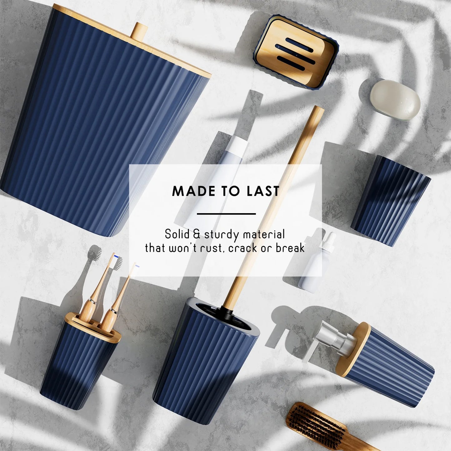 20 Piece Bamboo Bathroom Sets, Navy Blue Bathroom Accessories Sets for Minimalistic Bathroom Décor
