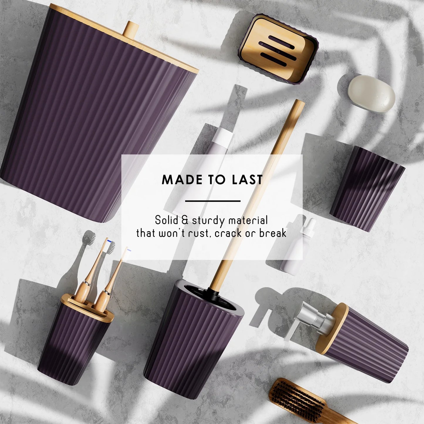 20 Piece Bamboo Bathroom Sets, Purple Bathroom Accessories Sets for Minimalistic Bathroom Décor