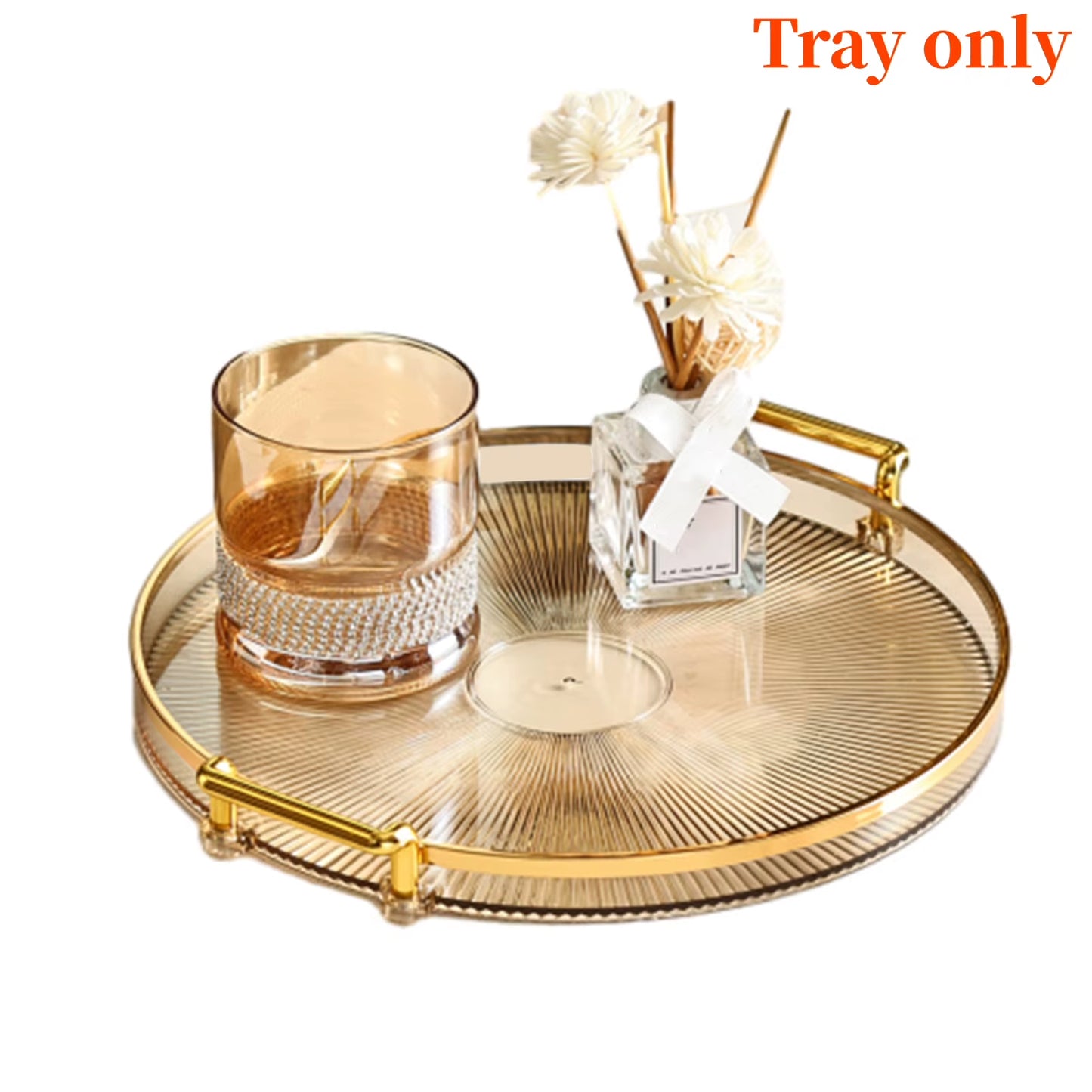 1PCS Acrylic round Tray,Multipurpose Double Ear Plate with Gold Handles for Coffee Fruits,Storage Trays Living Room Decorative
