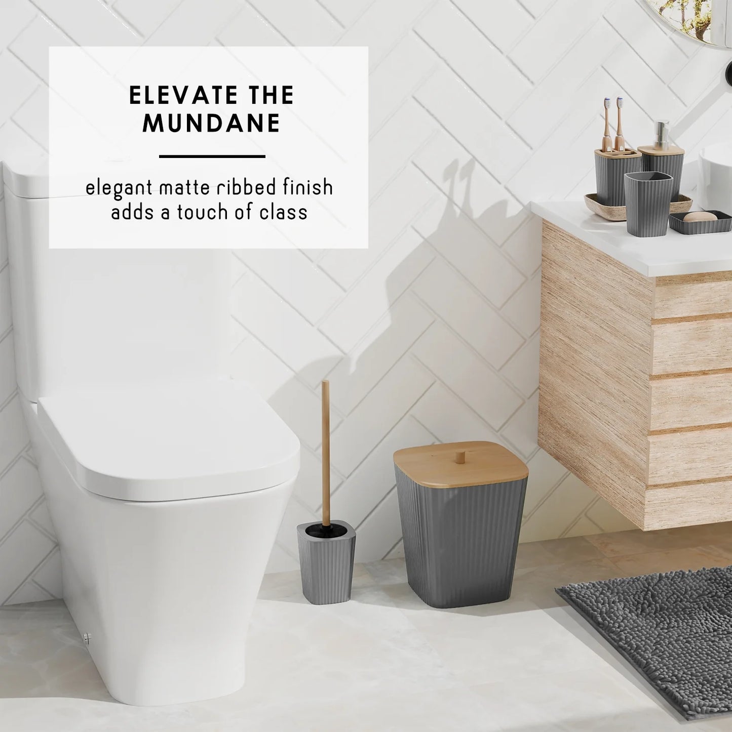 22 Piece Bamboo Bathroom Sets, Gray Bathroom Accessories Sets for Minimalistic Bathroom Décor