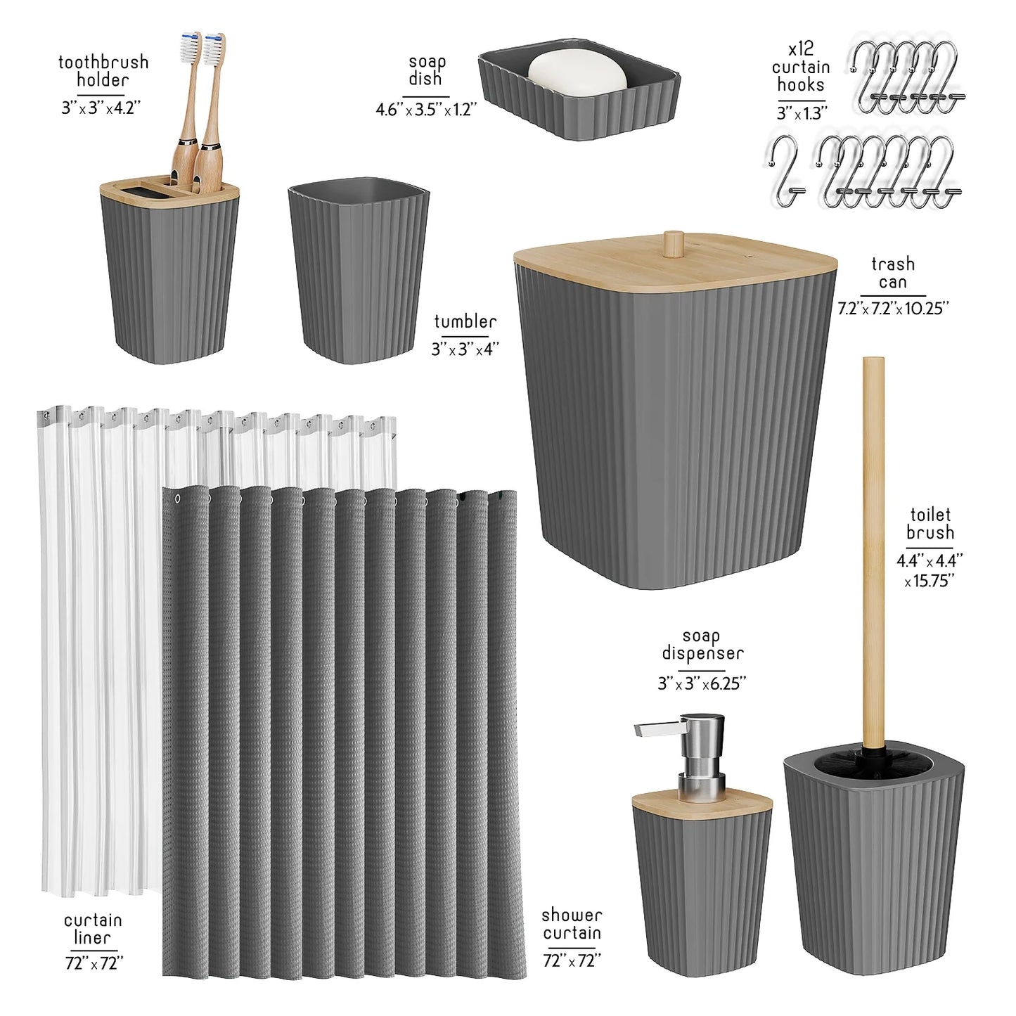 20 Piece Bamboo Bathroom Sets, Gray Bathroom Accessories Sets for Minimalistic Bathroom Décor
