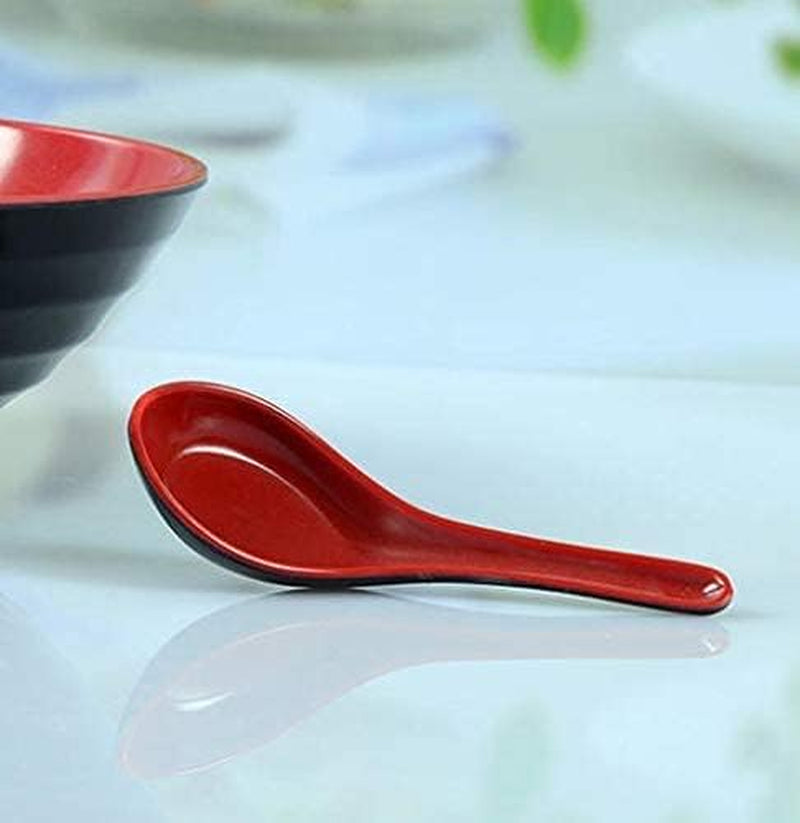 , Soup Spoons Asian Japanese Chinese Wonton Soba Rice Pho Ramen Noodle Soup Spoons, Black/Red (3, 5.5 Inch)