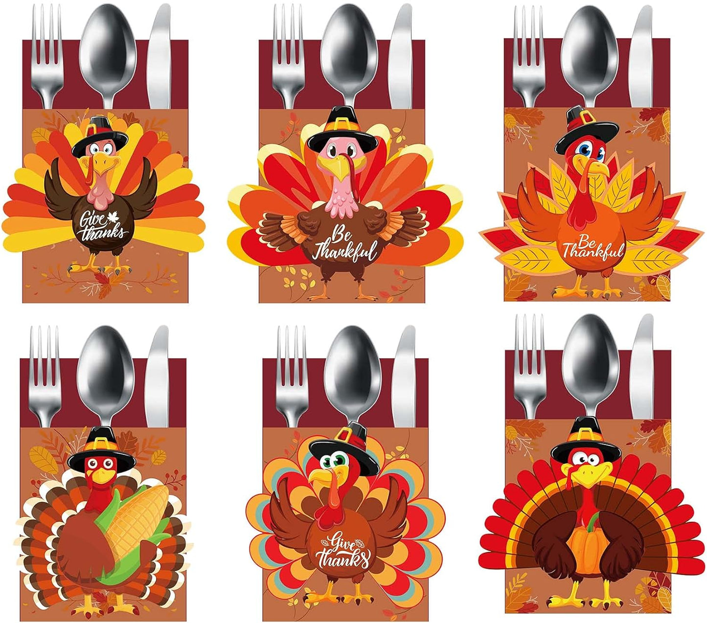 24PCS Thanksgiving Cutlery Holder Set - Turkey Utensil Decor for Autumn Fall Harvest Party Table Decoration