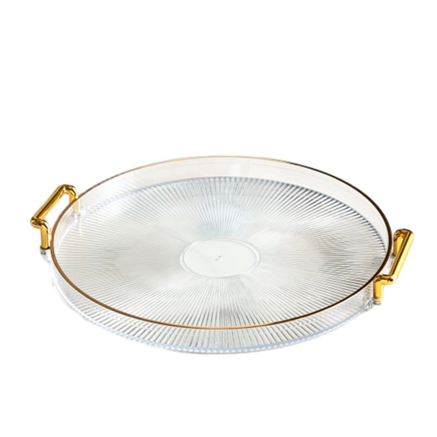 1PCS Acrylic round Tray,Multipurpose Double Ear Plate with Gold Handles for Coffee Fruits,Storage Trays Living Room Decorative