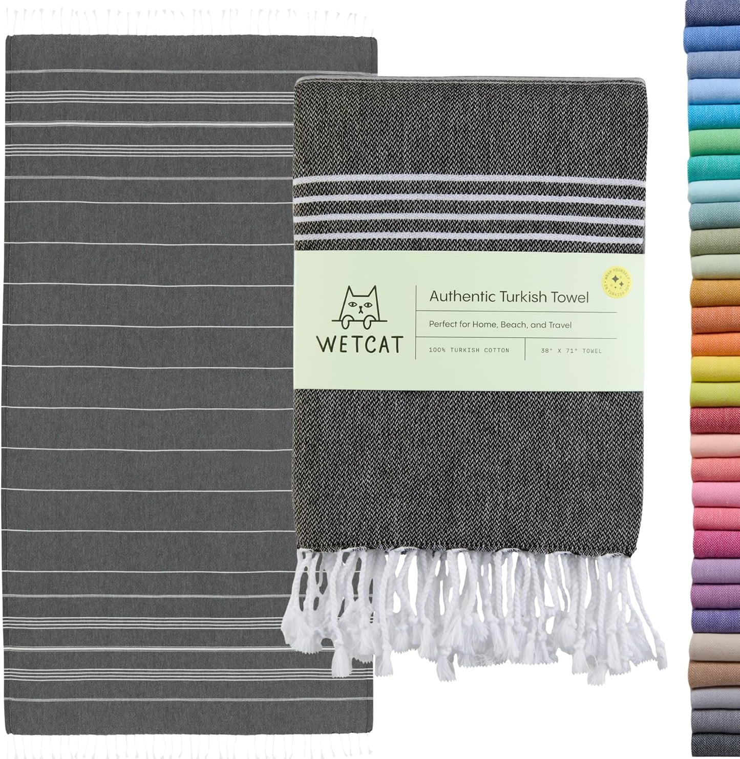 Turkish Beach Towel Oversized (38"X71") 100% Turkish Cotton, Made in Turkey - Sand Free, Extra Large, Ultra Soft, Quick Drying, Compact & Lightweight for Travel - Black
