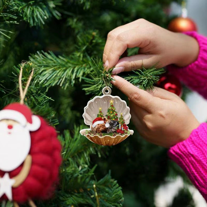 2024 2D Shell Christmas Dog Oranments Xmas Tree Flat Hanging Pendant Merry Navidad Decor Natal Gift for Kids Noel Happy New Year