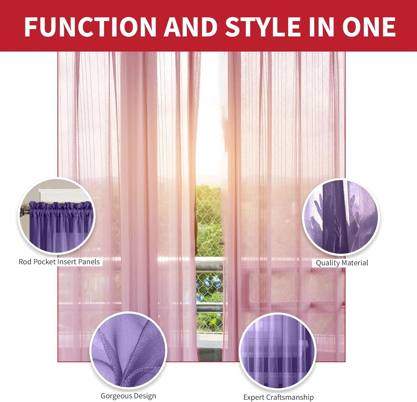 Purple Sheer Curtains - 84 Inches Length, 2 Panels Set Sheer Drapes, Light Filtering Textured Window Curtain for Living Room, Bedroom, Kitchen, and Dining Room - 54"X84", Purple