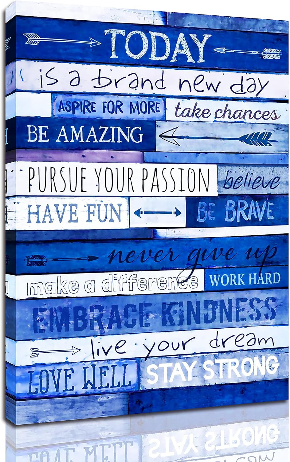 Inspirational Quotes Office Decor - Blue Motivational Wall Art - Framed Canvas Size 12X16 Inches