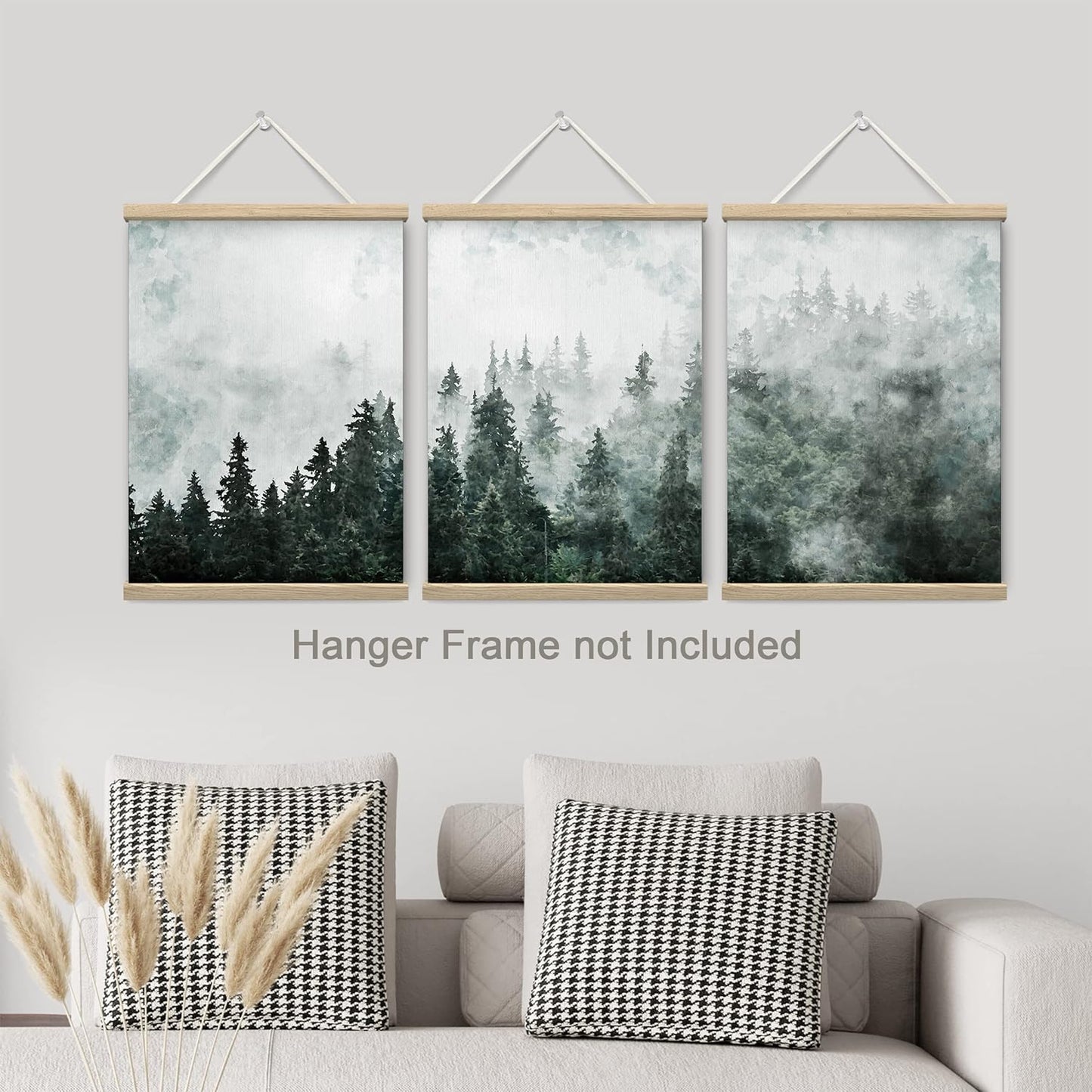 Adhesive Canvas Print Wall Art Set - Foggy Pine Tree Forest Misty Mountain Art - Set of 3 Nature Wilderness Landscape Artwork Illustrations Wall Décor - 12"X16"X3 Panels Unframed