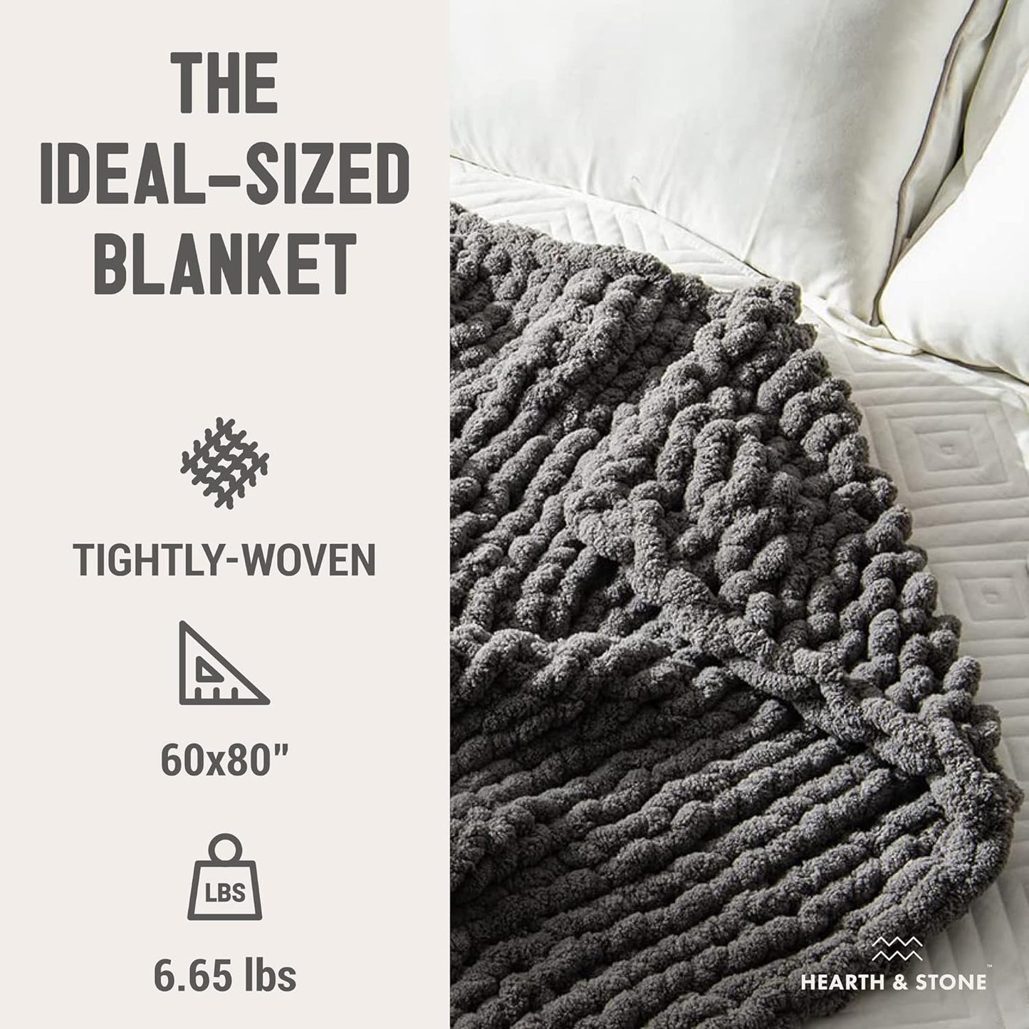 Chunky Knit Blanket (60X80 Inches) - Soft Knitted Yarn Blanket Large Gray - Handmade Throw Blanket Grey - Crochet Throw Blanket for Sofa, Bed, Couch (Slate Grey, 60X80 In)