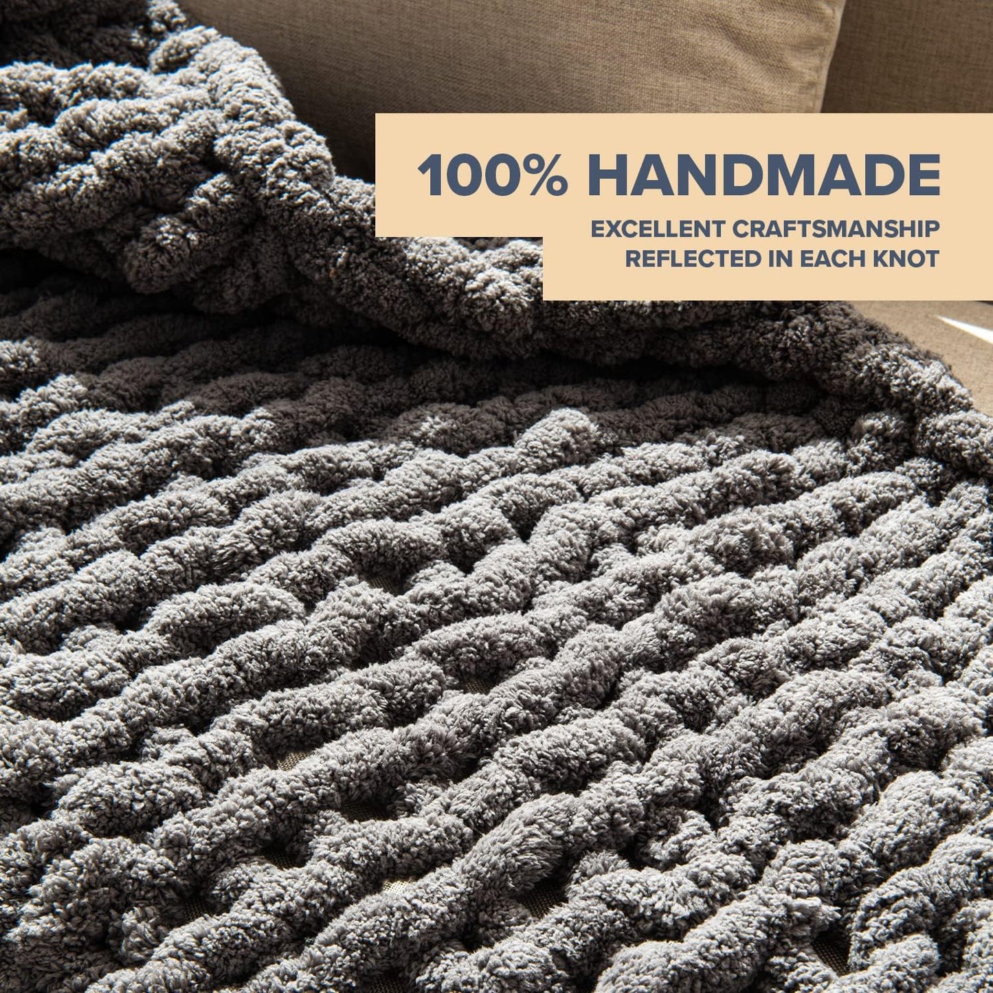 Chunky Knit Blanket Throw – 50" X 60", 3.7 Lbs – Handwoven Soft Chenille Yarn, Fluffy and Smooth – Machine Washable Cable Knit Blanket for Couch, Bed, and Living Room – Slate Grey