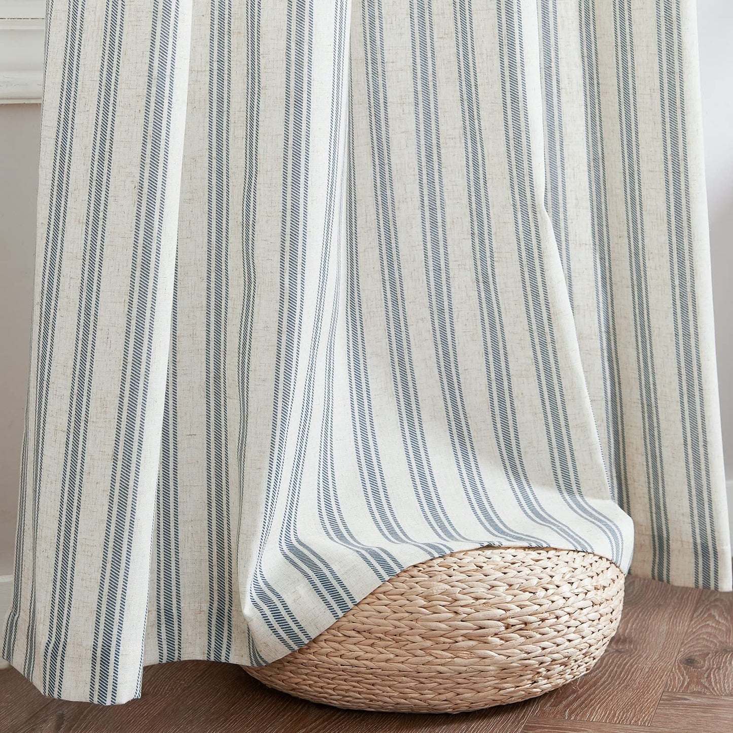 Blue Striped Curtains Linen Farmhouse Living Room Curtains Ticking Stripe Curtains Rustic Pinstripe Curtains Grommet 2 Panels 50" X 63"
