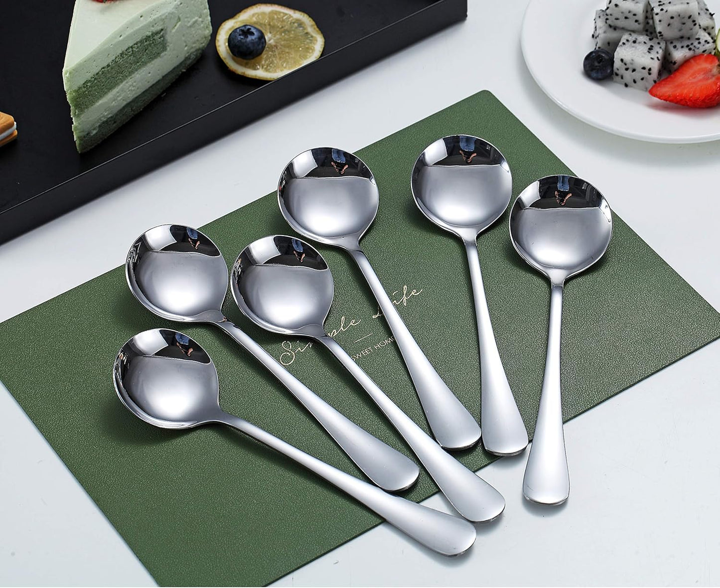 6-Piece Stainless Steel round Soup Spoons - Dinner & Table Spoons, Silverware Set, Dishwasher Safe