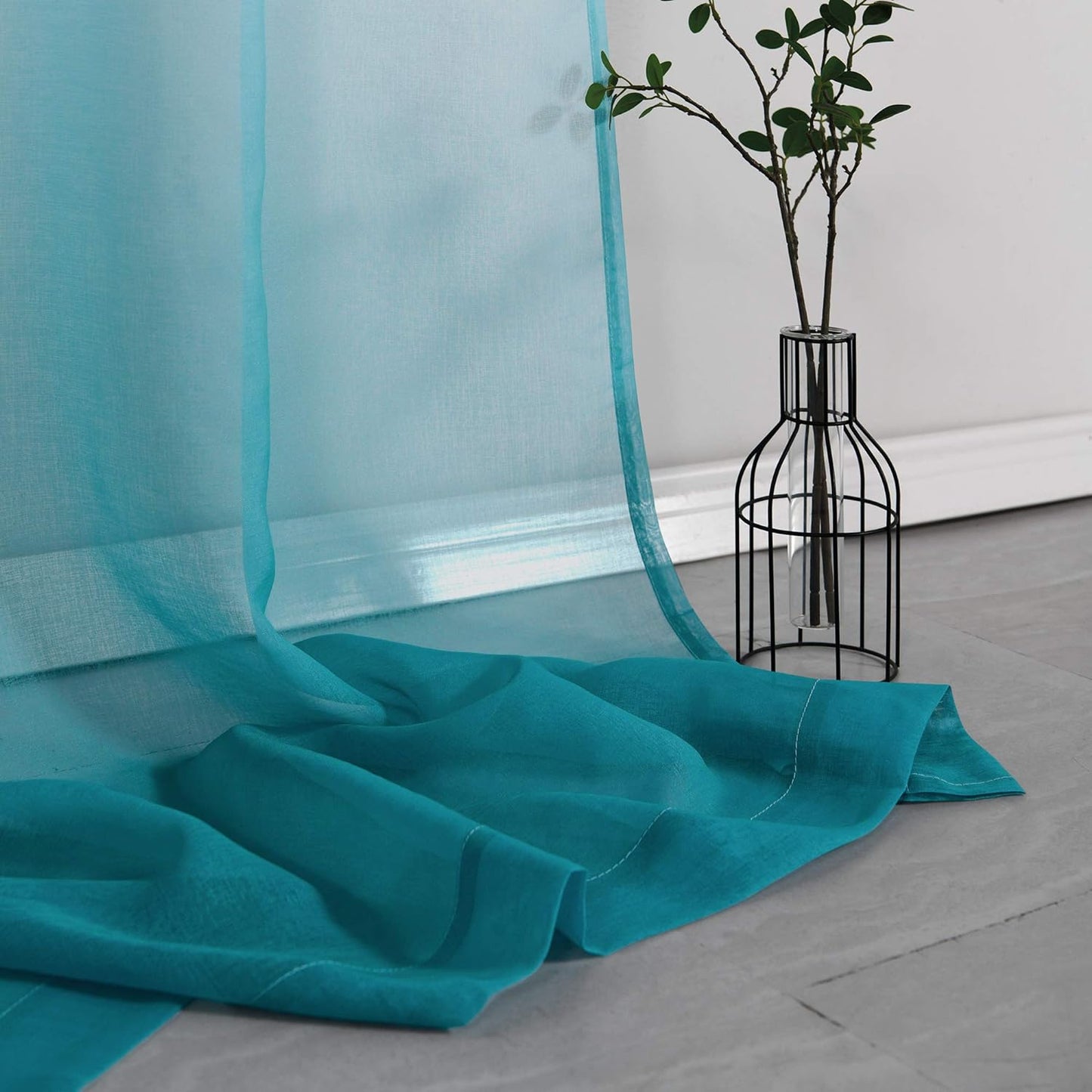 Teal Curtains 84 Inch Length for Bedroom Coastal Decor Pair Set 2 Panels Ombre Aqua Blue Turquoise Gradient Grommet Window Sheer Transparent Beach Curtains for Living Room Dining 52X84 Long