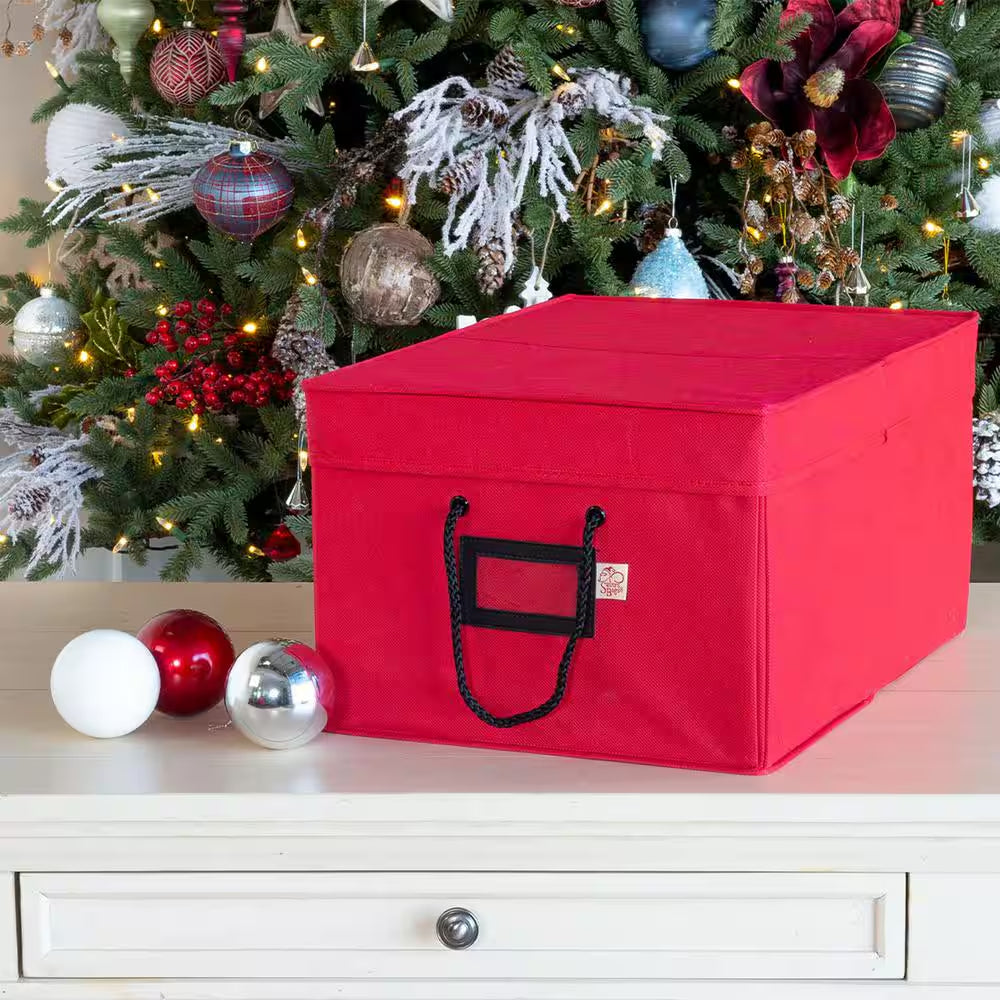 3-Drawer Christmas Ornament Storage Box (72 Ornaments) - Red