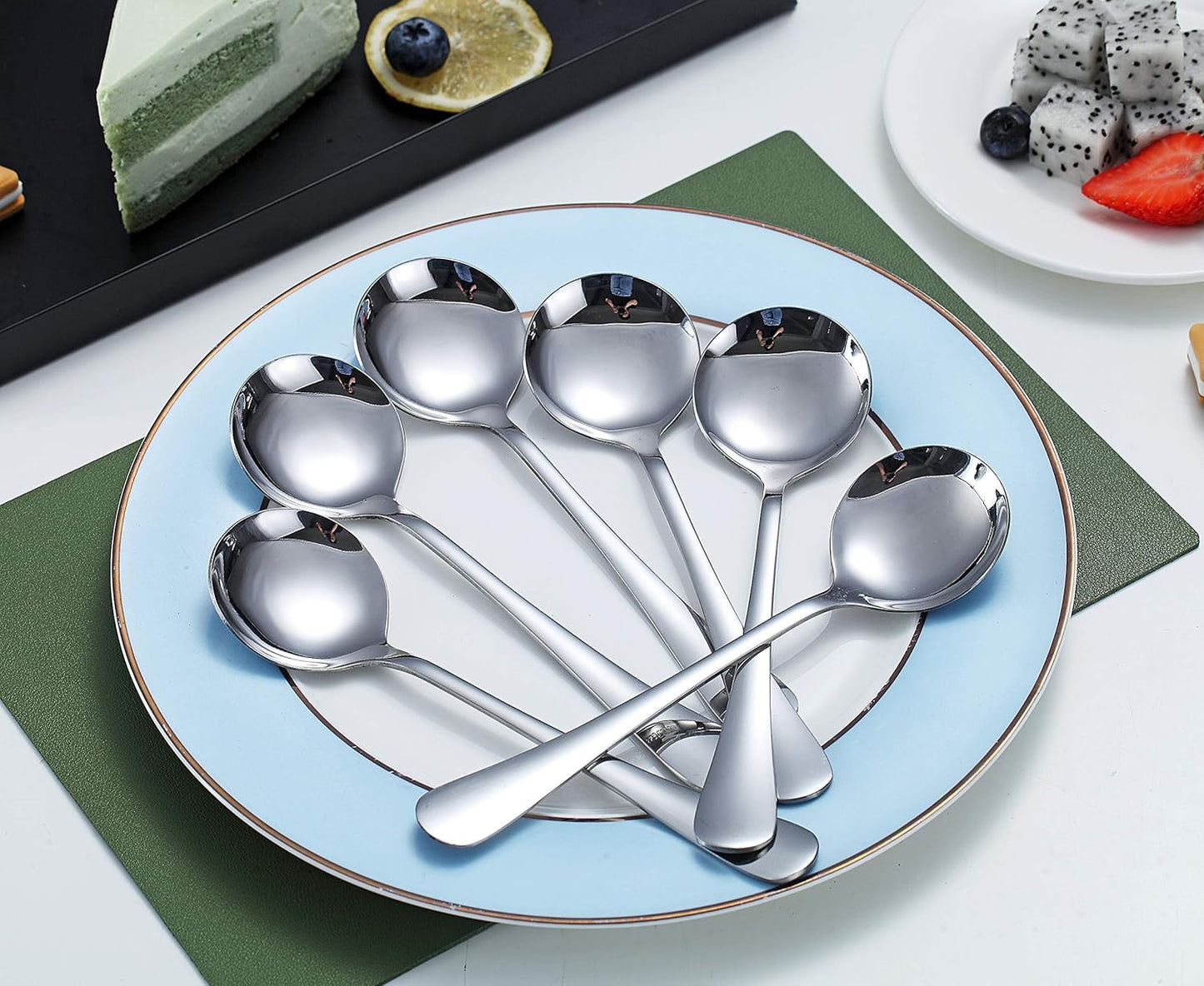 6-Piece Stainless Steel round Soup Spoons - Dinner & Table Spoons, Silverware Set, Dishwasher Safe