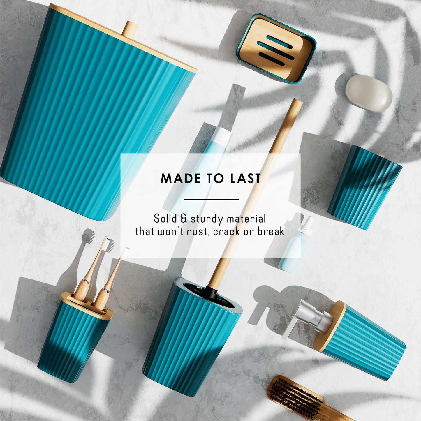 22 Piece Bamboo Bathroom Sets, Teal Blue Bathroom Accessories Sets for Minimalistic Bathroom Décor