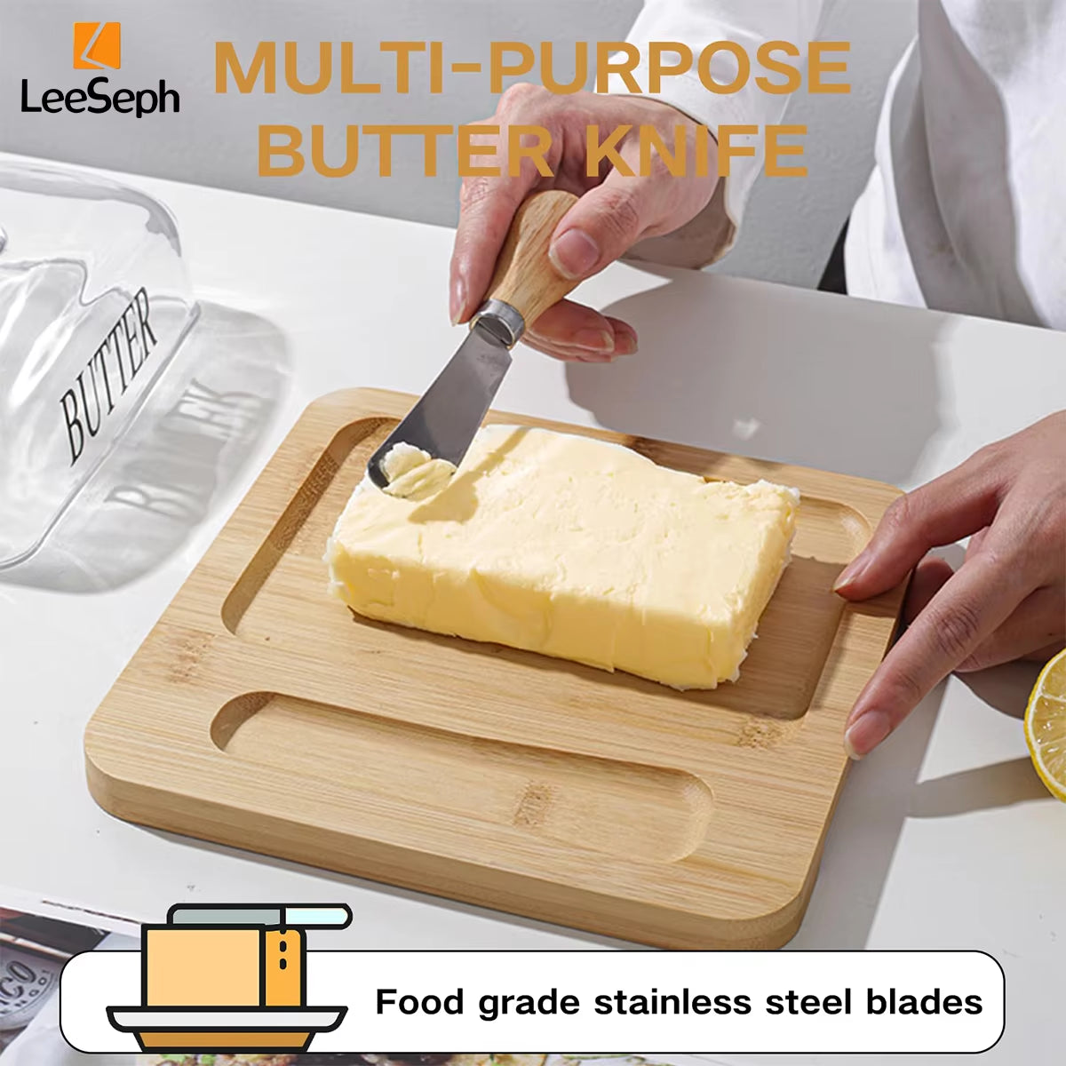 Bamboo Butter Dish with Glass Lid and Cutter, Reusable Butter Storage Dish Butter Case, Butter Container, Kitchen Tool