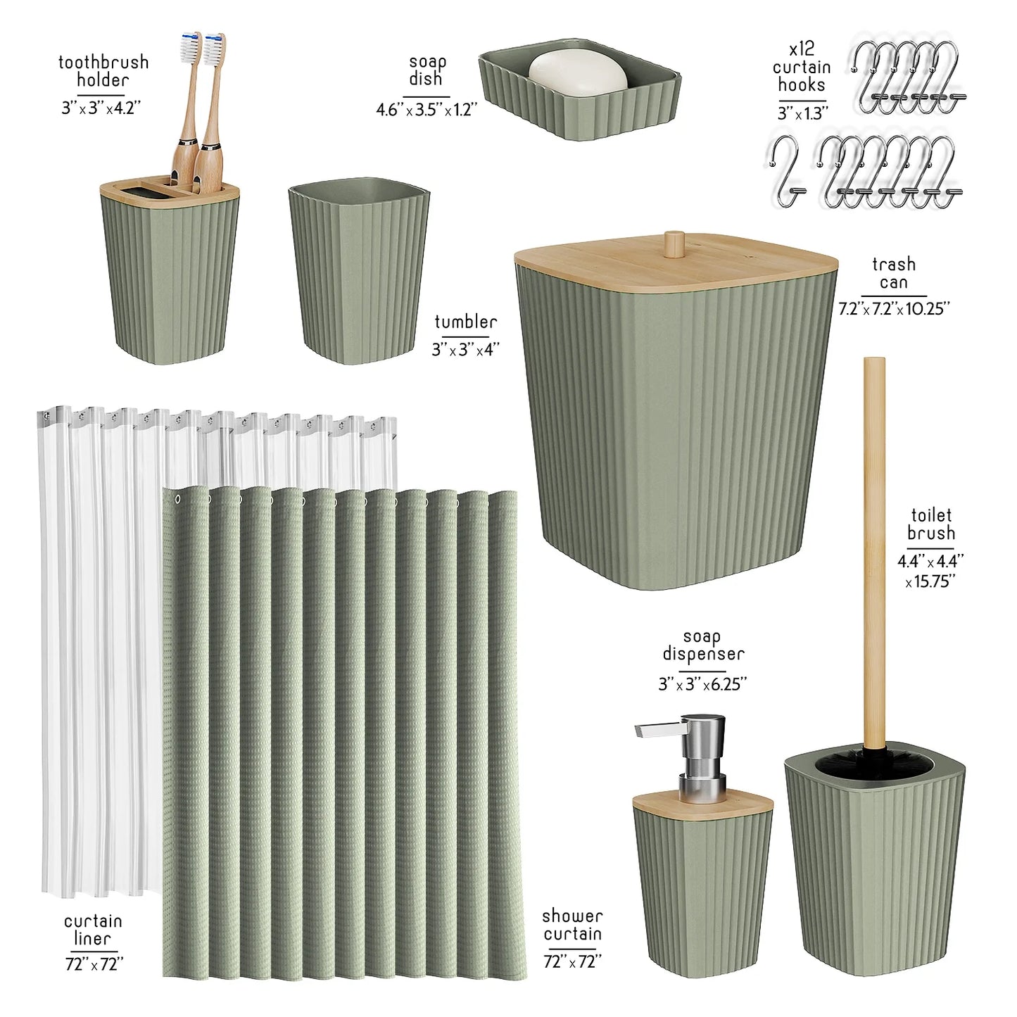 20 Piece Bamboo Bathroom Sets, Sage Green Bathroom Accessories Set for Minimalistic Bathroom Décor
