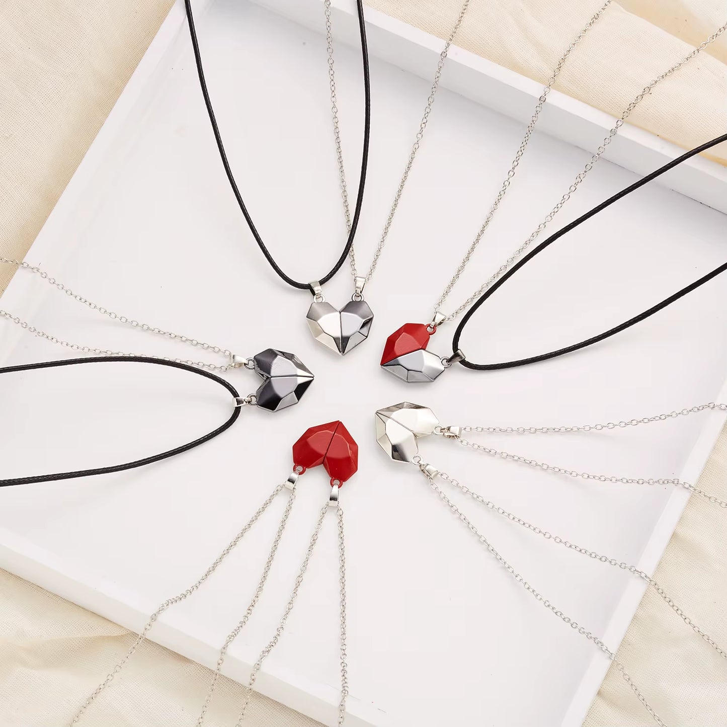 2Pcs Magnetic Heart Couple Necklace for Women Men Lover Valentine'S Day Wedding Anniversary Best Friend Party Jewelry Gifts