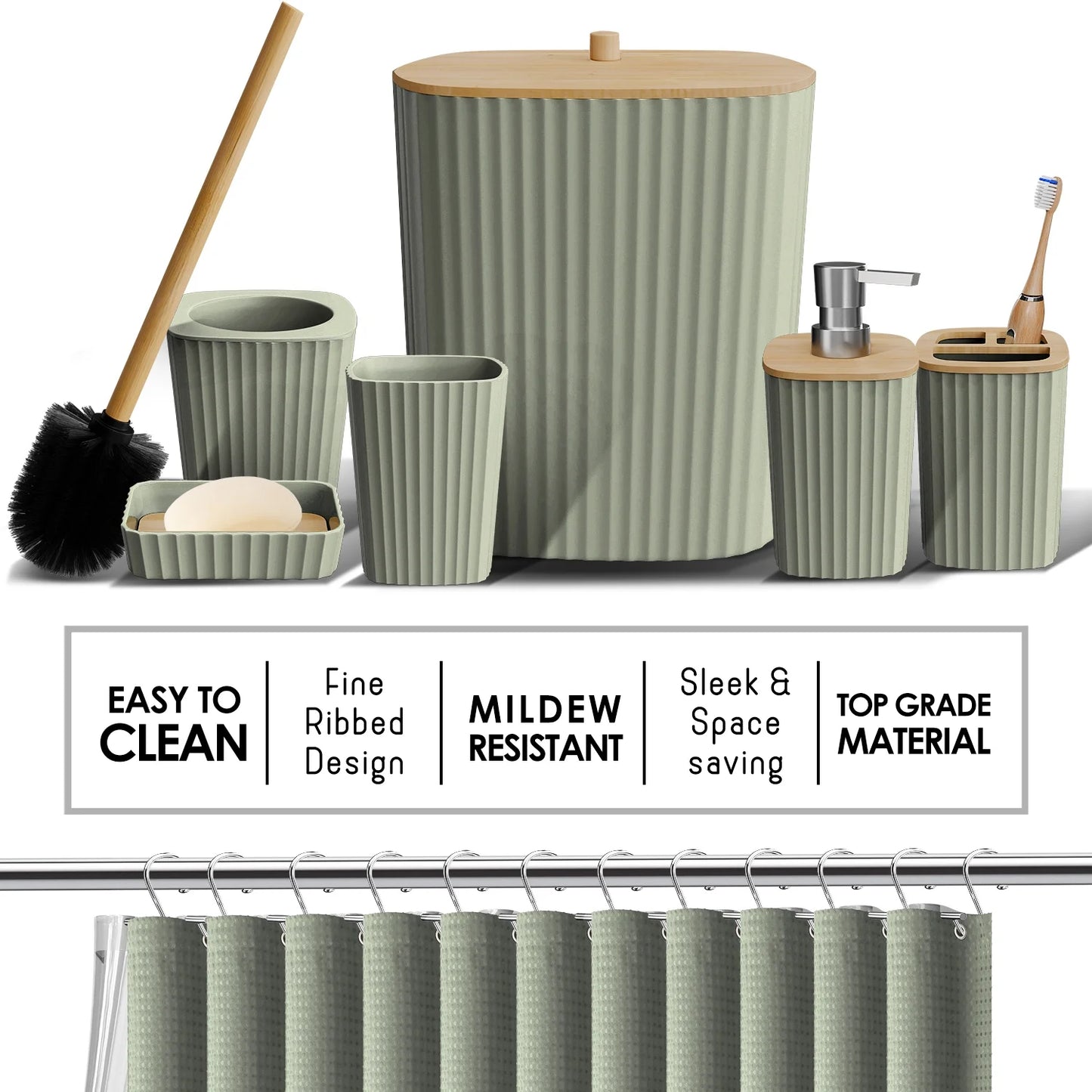 20 Piece Bamboo Bathroom Sets, Sage Green Bathroom Accessories Set for Minimalistic Bathroom Décor