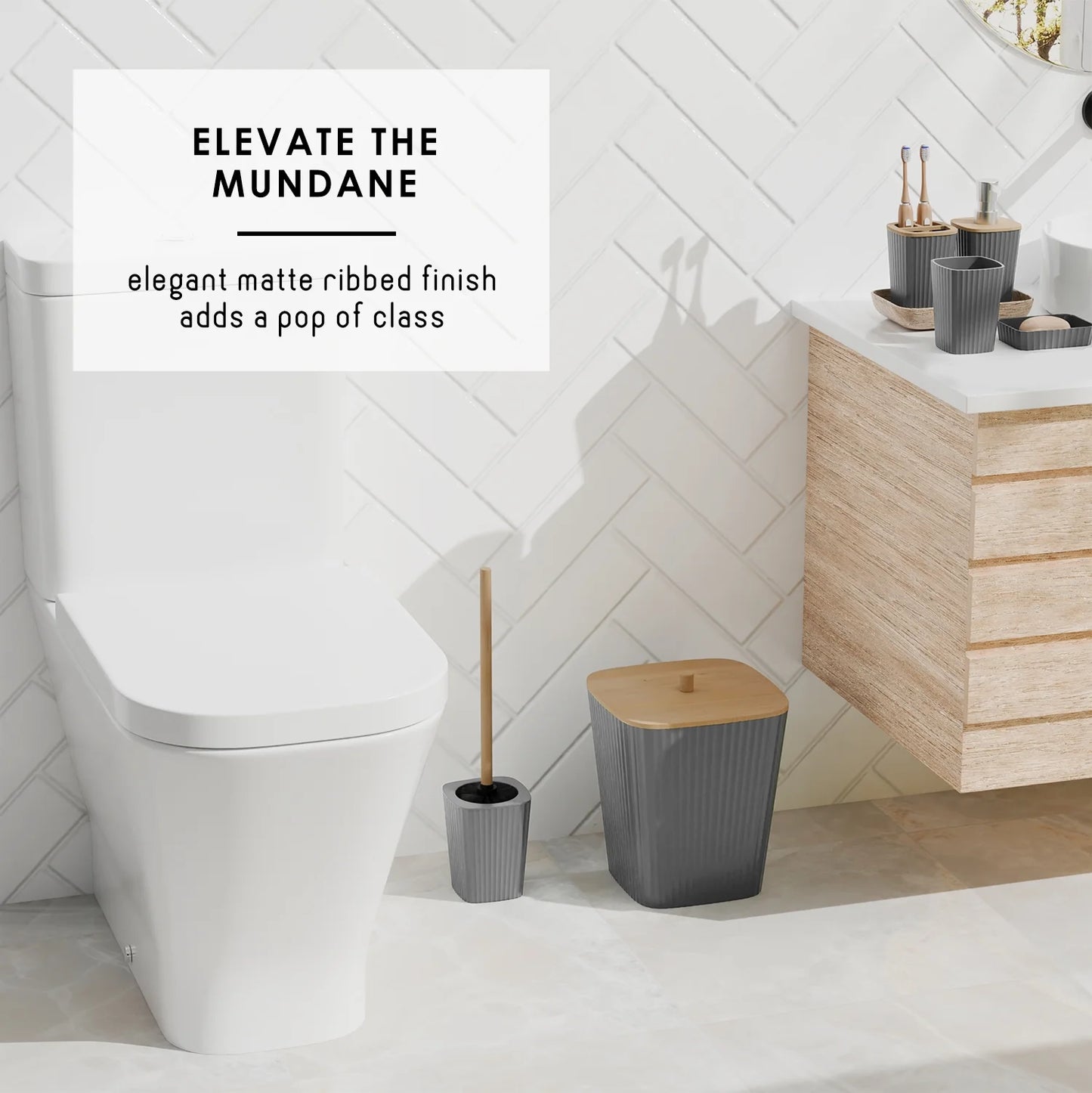 20 Piece Bamboo Bathroom Sets, Gray Bathroom Accessories Sets for Minimalistic Bathroom Décor