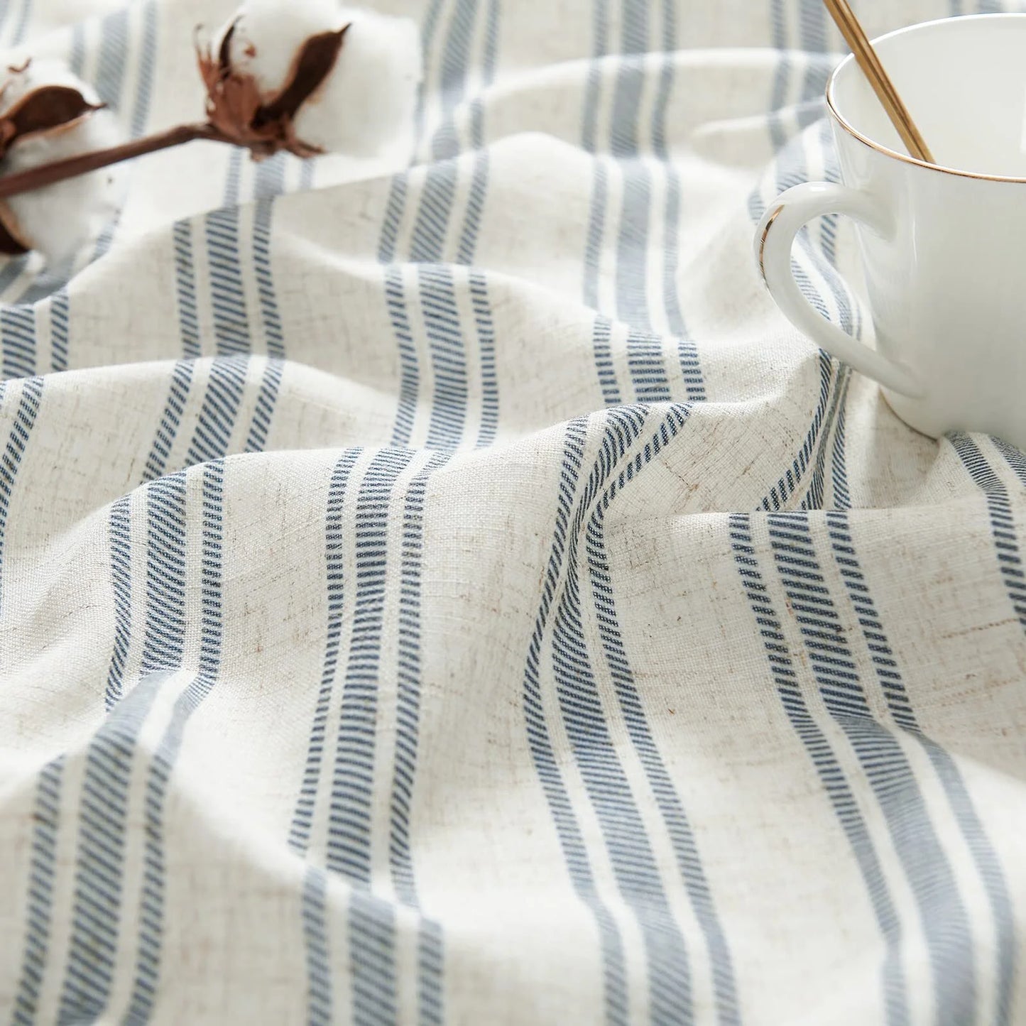 Blue Striped Curtains Linen Farmhouse Living Room Curtains Ticking Stripe Curtains Rustic Pinstripe Curtains Grommet 2 Panels 50" X 63"
