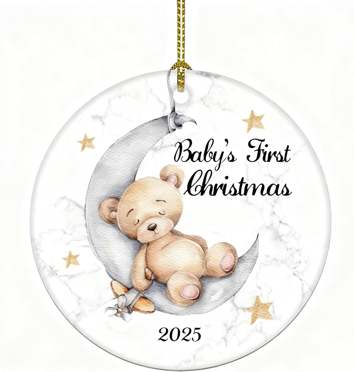 Baby'S First Christmas 2025 Boy Bear on the Moon Baby Ornament Christmas Wedding Decoration Baby Ornament Newlywed 2025 (Yellow and White Baby Bear)