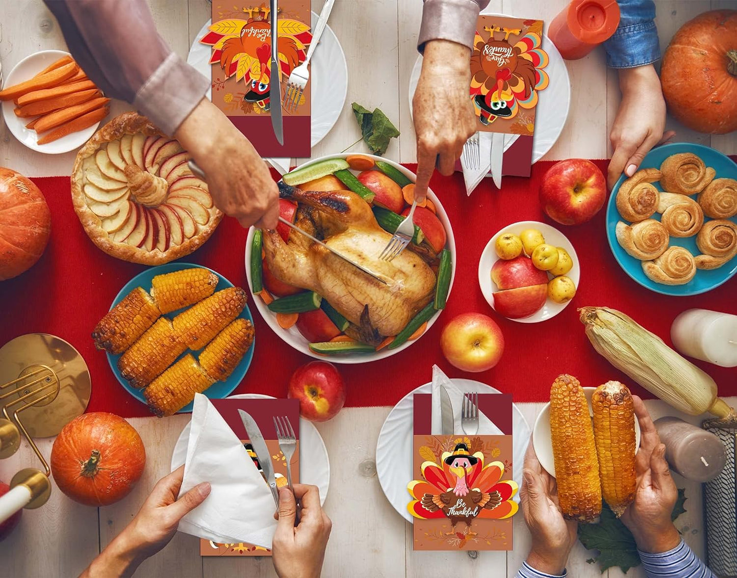 24PCS Thanksgiving Cutlery Holder Set - Turkey Utensil Decor for Autumn Fall Harvest Party Table Decoration