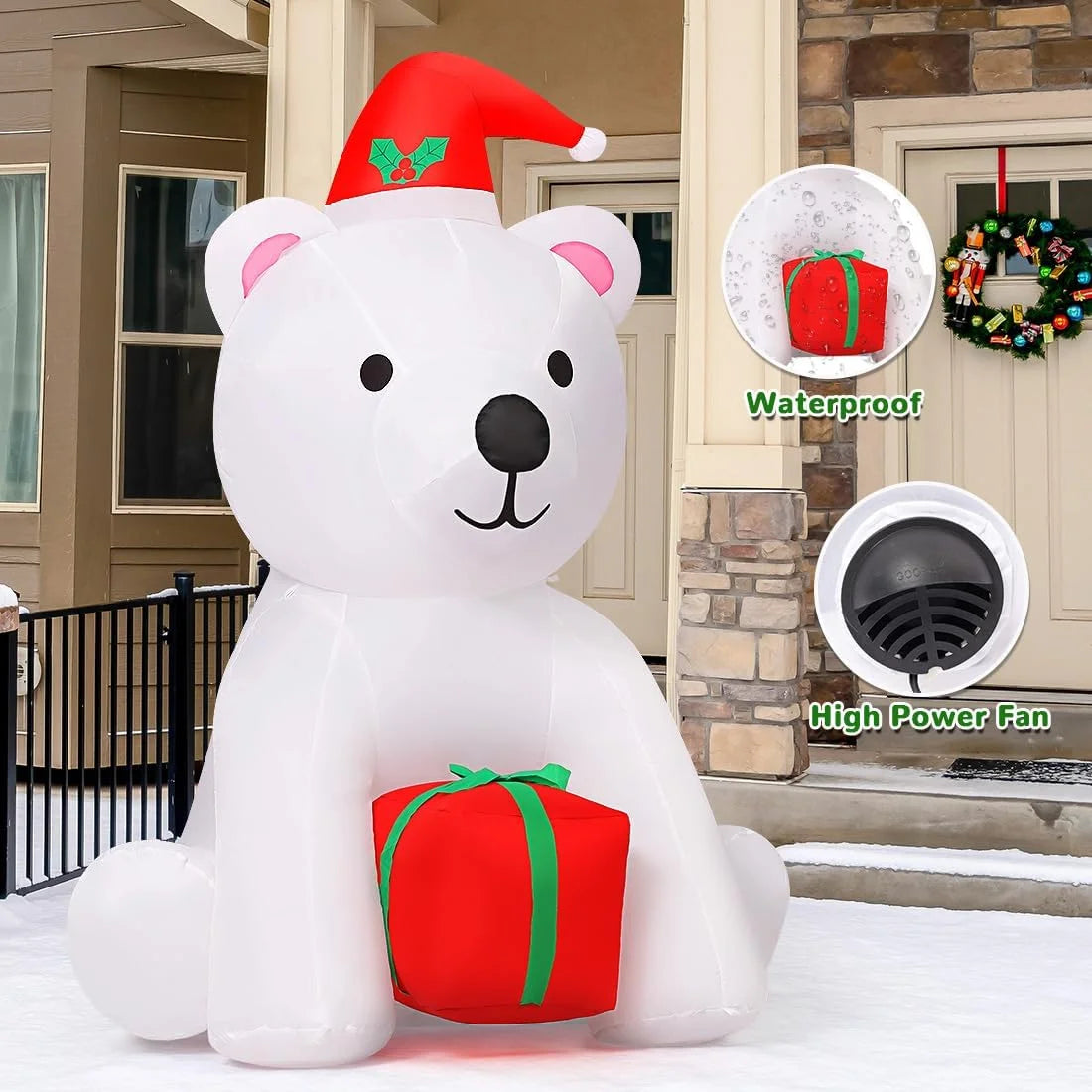 Christmas Inflatables 5 FT Polar Bear Blow up with LED Lights, Cute Inflatable Polar Bear Holding Present, Outdoor Christmas Decorations Polar Bear Inflatable for Xmas Holiday Party