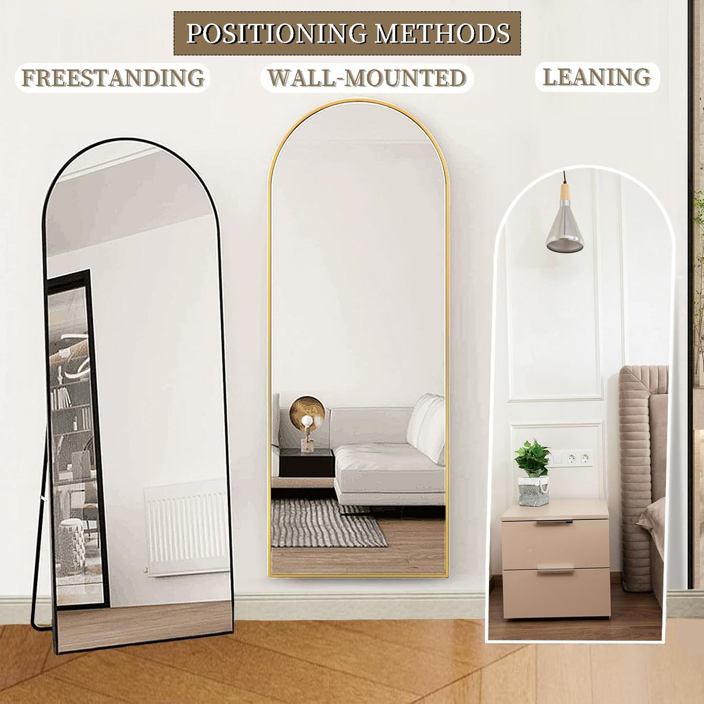 Full Length Mirror, 65"X22" Arched Full Body Mirror, Hanging, Leaning or Standing, Wall Mounted for Bedroom Living Room, Black
